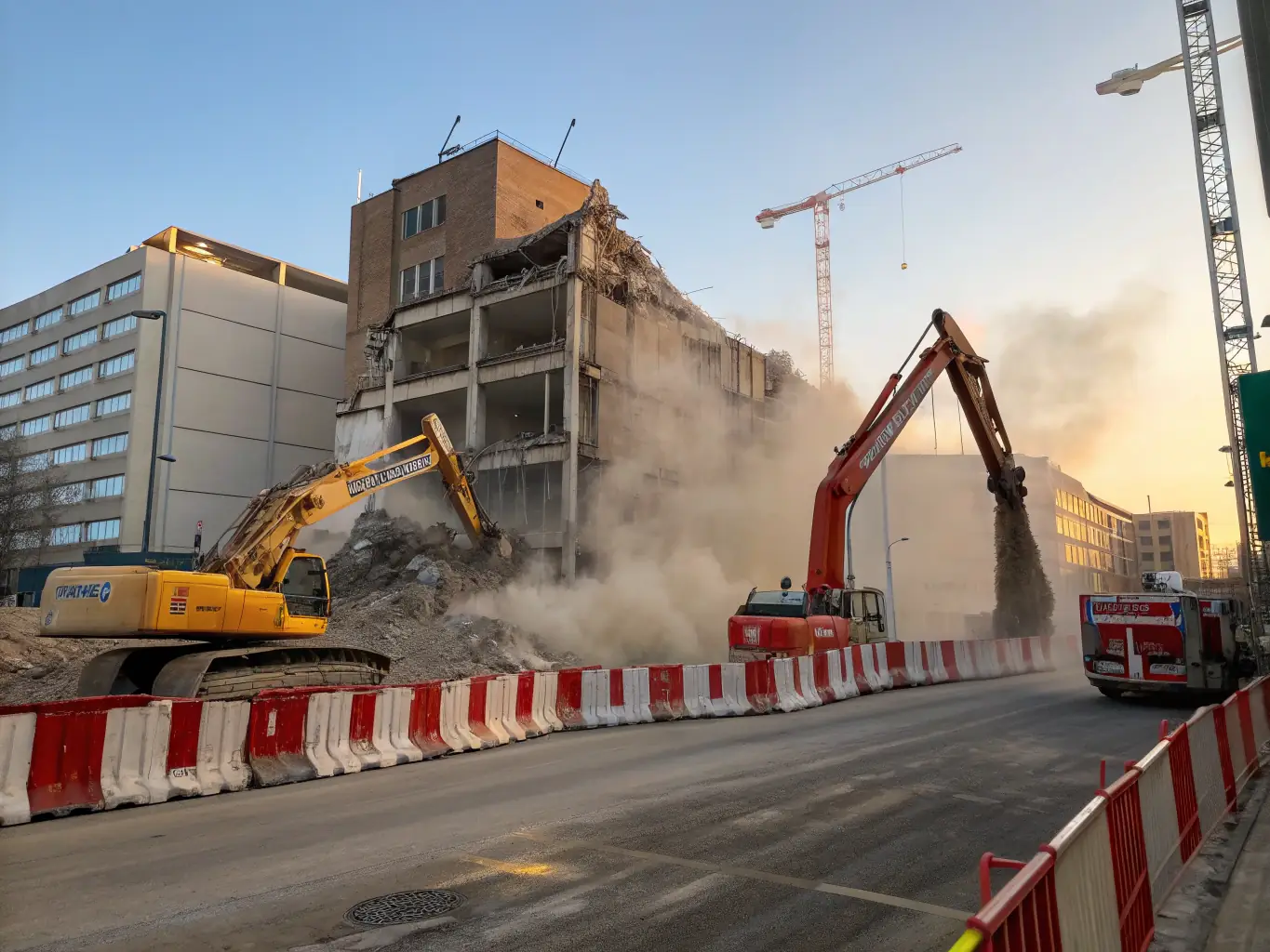 A large industrial plant undergoing demolition, using heavy machinery and specialized techniques.